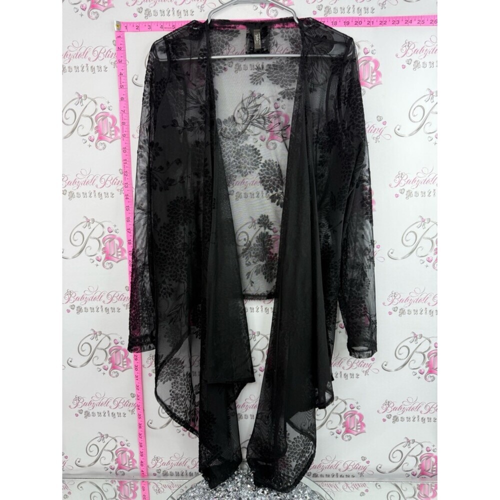 Sympli the best cardigan mesh flowers Black Sheer Floral Draped Cardigan